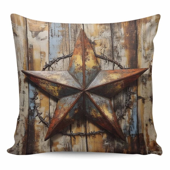 Throw Pillow Covers 20x20 Inch, Texas Star Retro Decorative Pillow Cases for Couch Sofa Bed, Country Farmhouse Brown Wooden Grain Cotton Linen Square Home Decor Pillowcases with Hidden Zipper