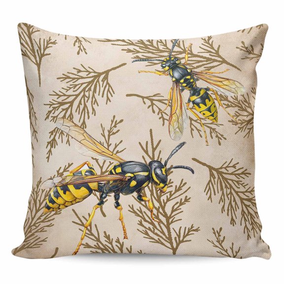 Throw Pillow Covers 20x20 Inch, Vintage Bee Decorative Pillow Cases for Couch Sofa Bed, Vintage Brown Tree Branch Cotton Linen Square Home Decor Pillowcases with Hidden Zipper