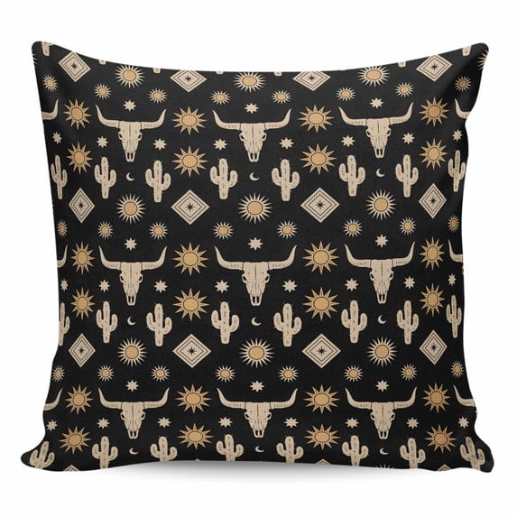 Throw Pillow Covers 20x20 Inch, Western Cowboy Decorative Pillow Cases for Couch Sofa Bed, Country Cow Head Cactus Sun Vintage Cotton Linen Square Home Decor Pillowcases with Hidden Zipper