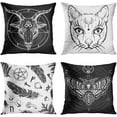 thumbnail image 1 of Throw Pillow Covers 20x20 Inches Home Decor Set of 4 Pillow Cases Decorative for Bed Sofa Cushion Couch Outdoor Capricorn Cat Feather Moth Gothic Pillowcases (Black and White), 1 of 5