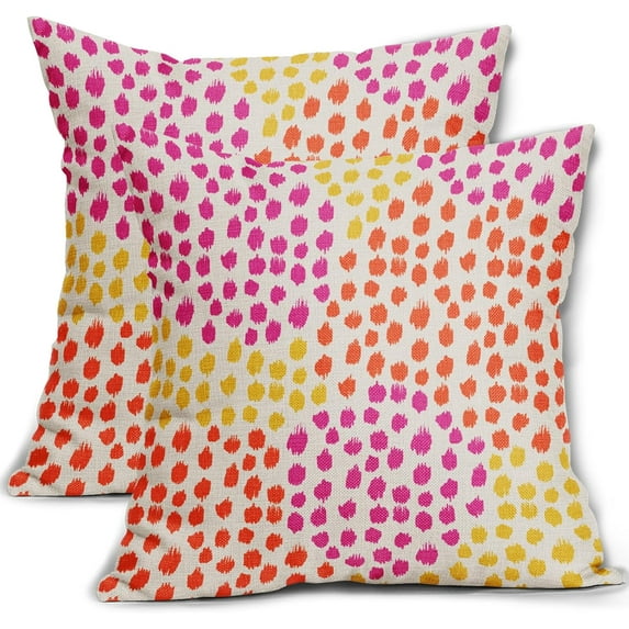 Throw Pillow Covers 20x20 Set of 2 Retro 70s Colored Hot Pink Preppy Room Decor Pillows Trendy Dot Decorative Outdoor Linen Case for Sofa Couch Bed,Pink Orange Yellow Dots