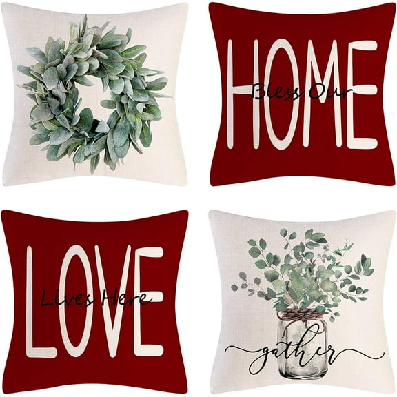 Throw Pillow Covers 20x20 Set of 4 Farmhouse Pillow Covers Cushion Cases Decorative Pillowcases for Sofa Couch Living Room Outdoor Home Decor (Burgundy, 20" x 20")