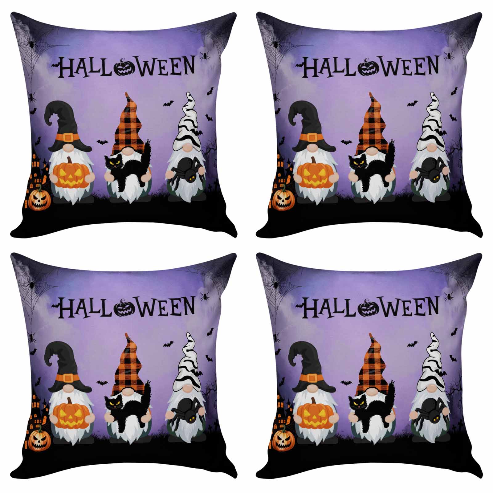 GDHBLING Halloween Bat Pillow Covers - 20x20 Inch Set Of 2, Purple Velvet With Moon & Bat Print 6 thumbnail image