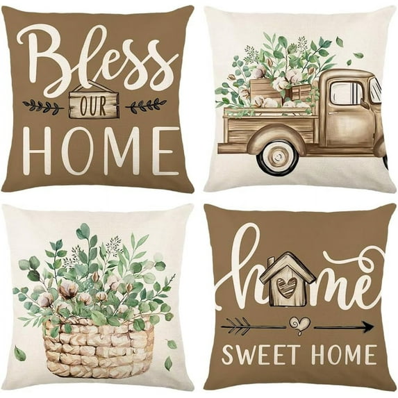 Throw Pillow Covers 20x20 Set of 4 Farmhouse Pillow Covers Camel Home Sweet Home Cushion Cases for Sofa Couch Living Room Outdoor Home Decor