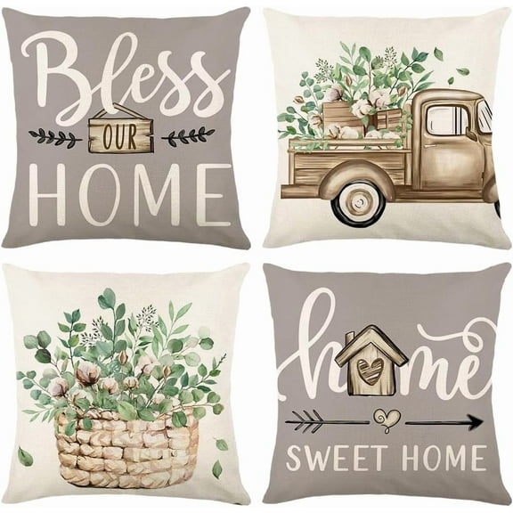 Throw Pillow Covers 20x20 Set of 4 Farmhouse Pillow Covers Grey Home Sweet Home Cushion Cases for Sofa Couch Living Room Outdoor Home Decor
