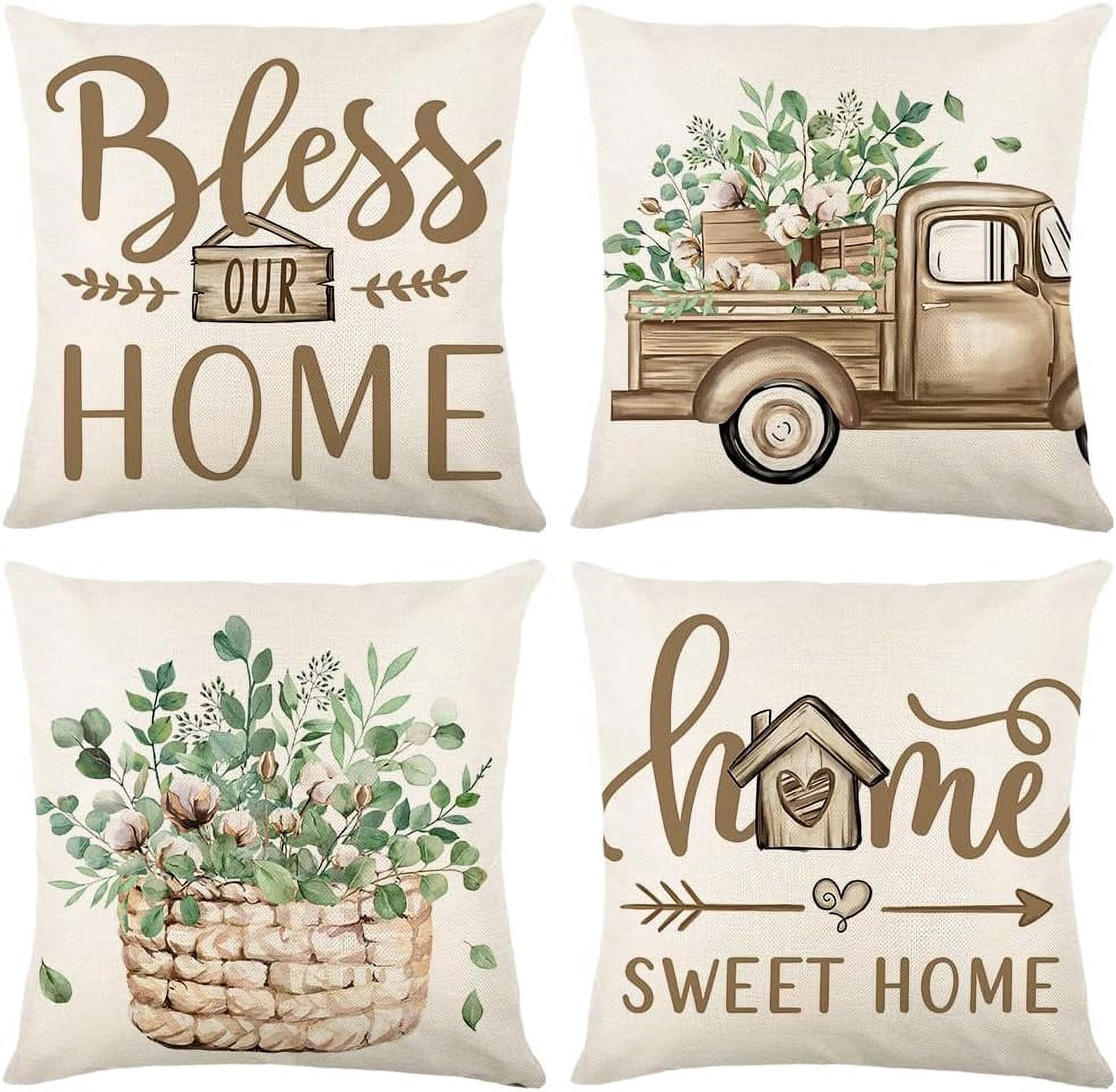 Throw Pillow Covers 20x20 Set of 4 Farmhouse Pillow Covers Natural Home Sweet Home Cushion Cases for Sofa Couch Living Room Outdoor Home Decor