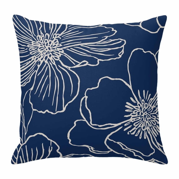 Throw Pillow Covers 24 x 24 Inch, Blue Flowers Cotton Linen Pillows Cases, Spring Floral Botanical Modern Art Square Cushion Covers for Couch Sofa Bed