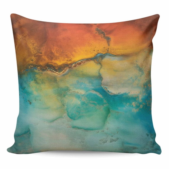 Throw Pillow Covers 24x24 Inch, Abstract Decorative Pillow Cases for Couch Sofa Bed, Orange Teal Green Gradient Fluid Modern Oil Painting Cotton Linen Square Home Decor Pillowcases