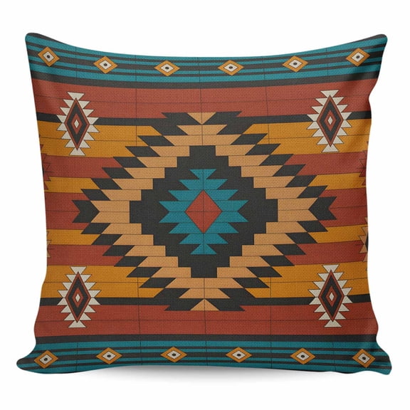 Throw Pillow Covers 24x24 Inch, Aztec Southwest Decorative Pillow Cases for Couch Sofa Bed, Vintage Geometric Farmhouse Art Cotton Linen Square Home Decor Pillowcases with Hidden Zipper