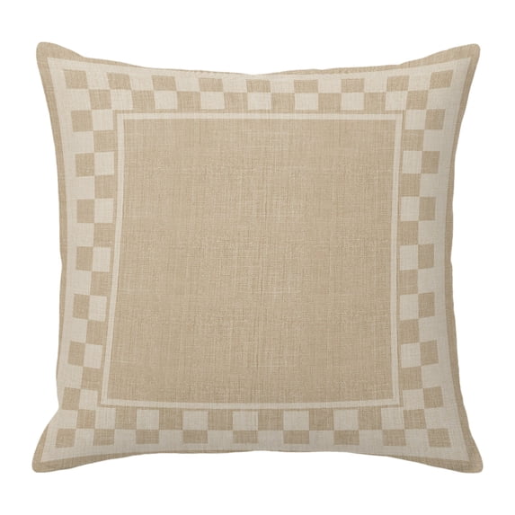 Throw Pillow Covers 24x24 Inch, Beige Geometric Decorative Pillow Cases for Couch Sofa Bed, Rustic Modern Abstract Plaid Gingham Cotton Linen Square Home Decor Pillowcases with Hidden Zipper