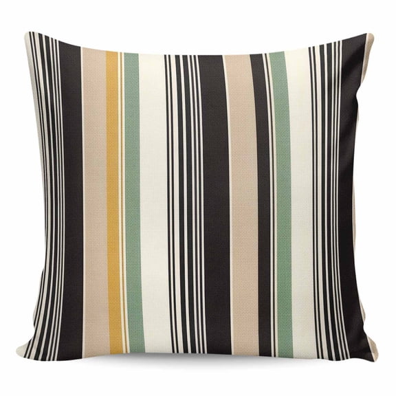 Throw Pillow Covers 24x24 Inch, Black Orange Green Striped Decorative Pillow Cases for Couch Sofa Bed, Farmhouse Modern Stripes Art Cotton Linen Square Home Decor Pillowcases with Hidden Zipper