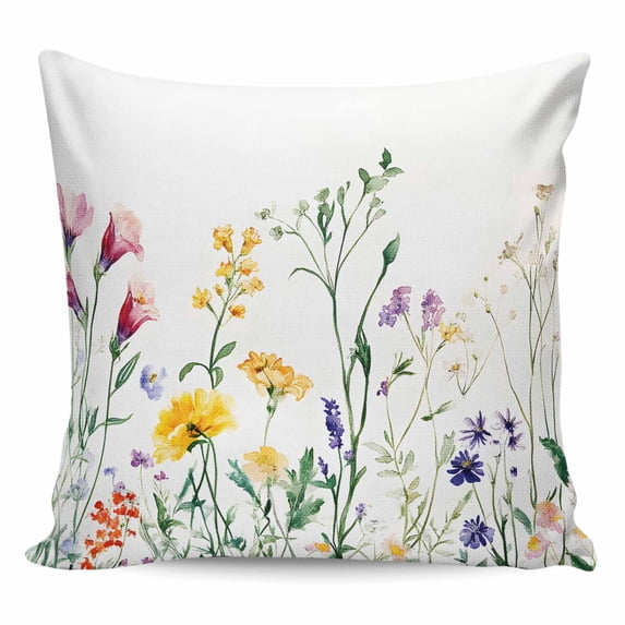 Throw Pillow Covers 24x24 Inch, Botanical Floral Decorative Pillow Cases for Couch Sofa Bed, Farmhouse Watercolor Floral Cotton Linen Square Home Decor Pillowcases with Hidden Zipper
