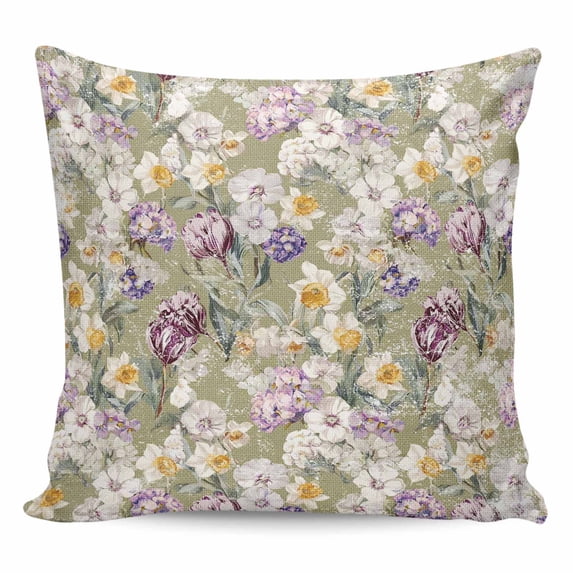 Throw Pillow Covers 24x24 Inch, Dark Sage Green Botanical Decorative Pillow Cases for Couch Sofa Bed, Spring Floral Summer Botanical Retro Cotton Linen Square Home Decor Pillowcases