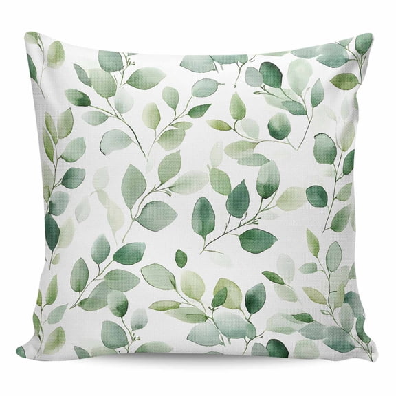 Throw Pillow Covers 24x24 Inch, Elegant Eucalyptus Decorative Pillow Cases for Couch Sofa Bed, Monochrome Leaves Chic Botanical Cotton Linen Square Home Decor Pillowcases with Hidden Zipper