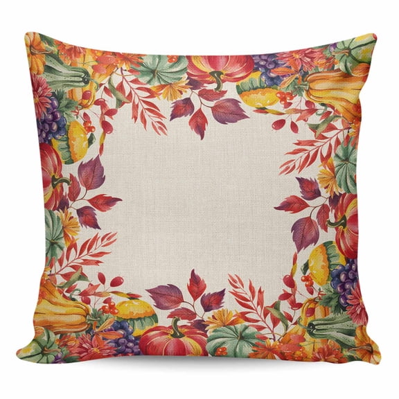 Throw Pillow Covers 24x24 Inch, Fall Decorative Pillow Cases for Couch Sofa Bed, Thanksgiving Maple Leafes Fall Autumn Pumpkin Cotton Linen Square Home Decor Pillowcases with Hidden Zipper