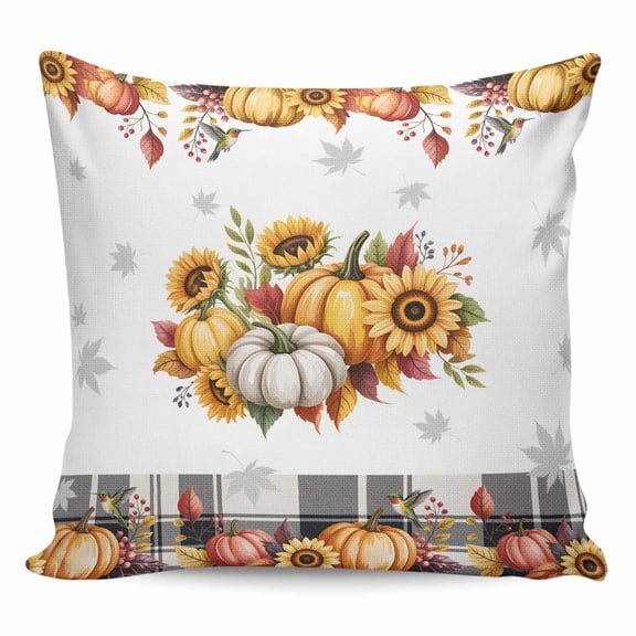 Throw Pillow Covers 24x24 Inch, Fall Pumpkins Decorative Pillow Cases for Couch Sofa Bed, Thanksgiving Maple Leaf Sunflower Cotton Linen Square Home Decor Pillowcases with Hidden Zipper
