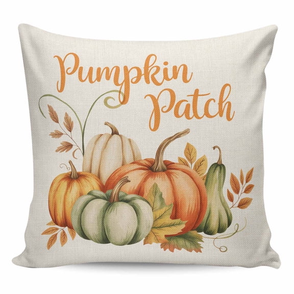 Throw Pillow Covers 24x24 Inch, Fall Pumpkins Decorative Pillow Cases for Couch Sofa Bed, Thanksgiving Vintage Country Harvest Leaf Cotton Linen Square Home Decor Pillowcases with Hidden Zipper