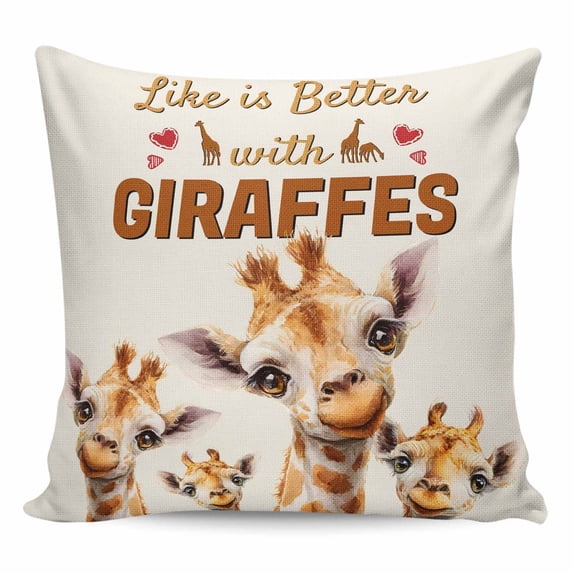 Throw Pillow Covers 24x24 Inch, Giraffe Decorative Pillow Cases for Couch Sofa Bed, Red Love Heart Rustic Animals Cotton Linen Square Home Decor Pillowcases with Hidden Zipper