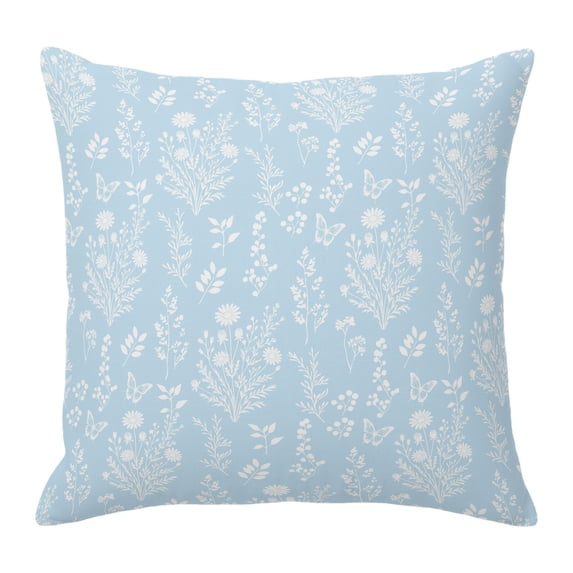 Throw Pillow Covers 24x24 Inch, Light Blue Botanical Decorative Pillow Cases for Couch Sofa Bed, Spring Summer Chic Wildflowers Cotton Linen Square Home Decor Pillowcases with Hidden Zipper