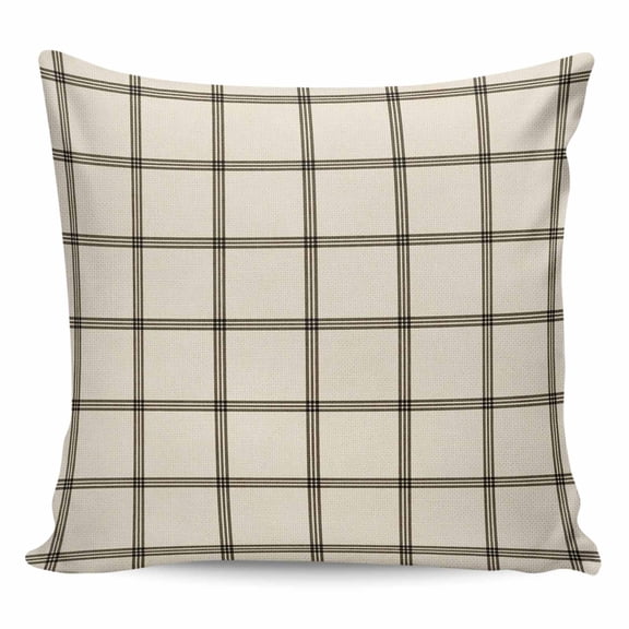 Throw Pillow Covers 24x24 Inch, Linen Buffalo Check Decorative Pillow Cases for Couch Sofa Bed, Retro Black Lines Grid Pattern Cotton Linen Square Home Decor Pillowcases with Hidden Zipper