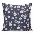 thumbnail image 1 of Throw Pillow Covers 24x24 Inch, Rabbit Floral Decorative Pillow Cases for Couch Sofa Bed, Cherry Blossom Japanese Style Navy Blue Cotton Linen Square Home Decor Pillowcases with Hidden Zipper, 1 of 7