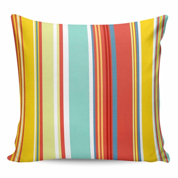 Throw Pillow Covers 24x24 Inch, Red Aqua Stripe Decorative Pillow Cases for Couch Sofa Bed, Country Abstract Art Colorful Striped Cotton Linen Square Home Decor Pillowcases with Hidden Zipper