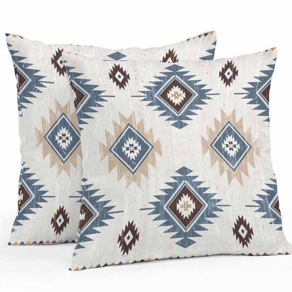 Throw Pillow Covers 24x24 Inch Set of 2, Blue Aztec Waterproof Outdoor Pillow Covers, Southwest Boho Tribe Abstract Geometric Art Decorative Cushion Pillowcases for Couch, Sofa, Bed, Garden, Patio