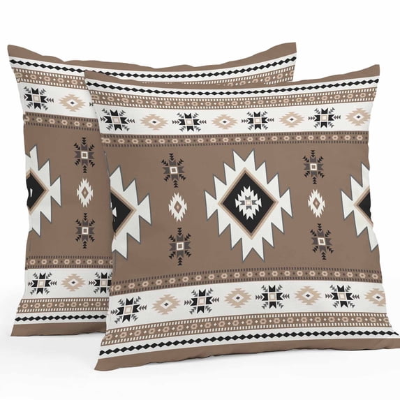 Throw Pillow Covers 24x24 Inch Set of 2, Brown Boho Waterproof Outdoor Pillow Covers, Farmhouse Aztec Southwest Ethnic Geometric Decorative Cushion Pillowcases for Couch, Sofa, Bed, Garden, Patio