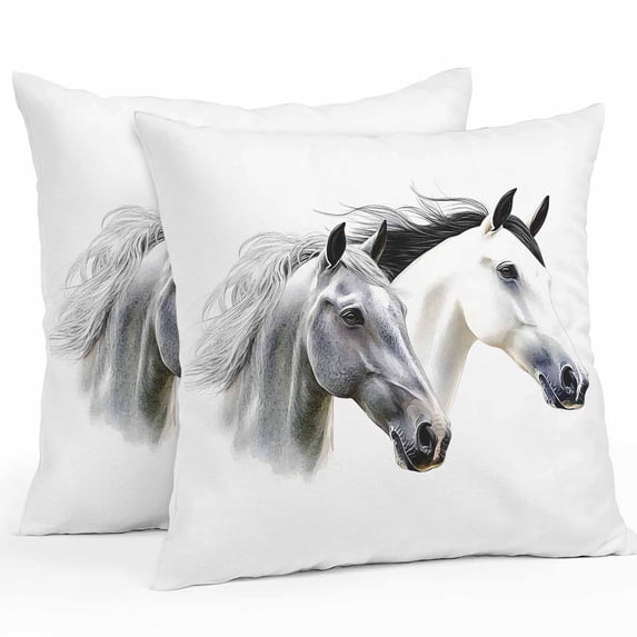 Throw Pillow Covers 24x24 Inch Set of 2, Horse Print Waterproof Outdoor Pillow Covers, Modern Watercolor Grey White Animals Decorative Cushion Pillowcases for Couch, Sofa, Bed, Garden, Patio