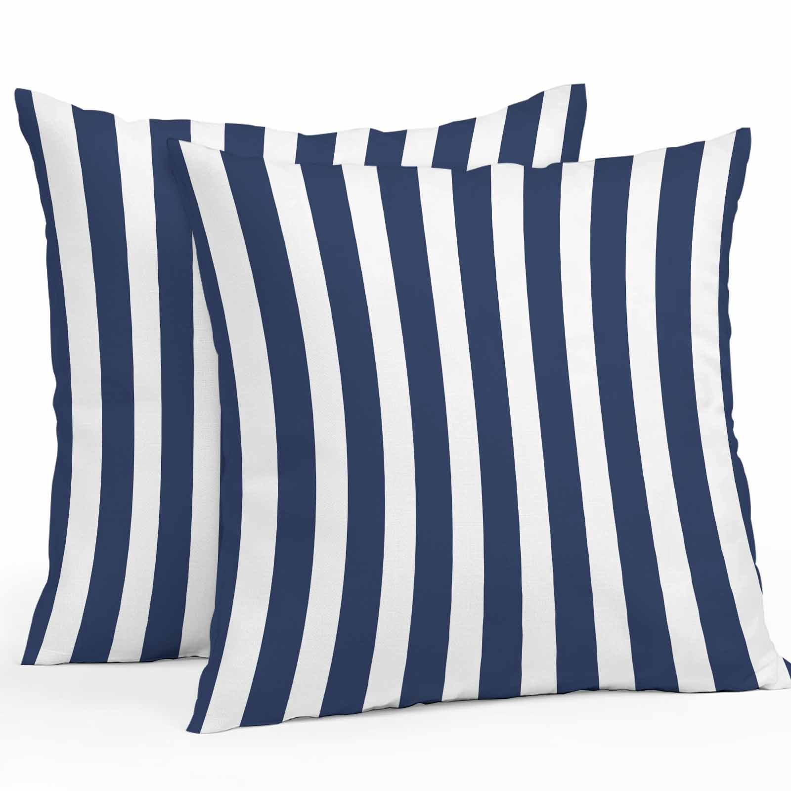 Throw Pillow Covers 24x24 Inch Set of 2, Navy Blue Striped Waterproof Outdoor Pillow Covers, Modern Farmhouse Blue White Stripes Decorative Cushion Pillowcases for Couch, Sofa, Bed, Garden, Patio