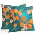 thumbnail image 1 of Throw Pillow Covers 24x24 Inch Set of 2, Orange Leaf Waterproof Outdoor Pillow Covers, Abstract Oil Painting Branch Turquoise Decorative Cushion Pillowcases for Couch, Sofa, Bed, Garden, Patio, 1 of 9