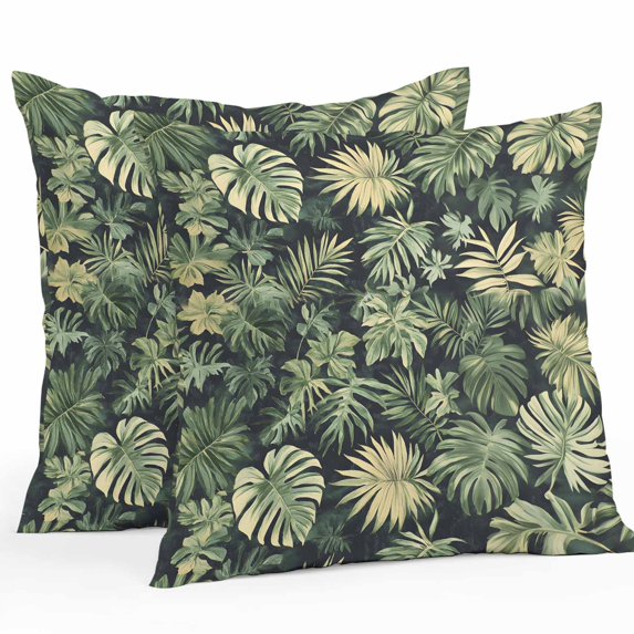 Throw Pillow Covers 24x24 Inch Set of 2, Palm Tree Leaves Waterproof Outdoor Pillow Covers, Summer Tropical Green Botanical Decorative Cushion Pillowcases for Couch, Sofa, Bed, Garden, Patio