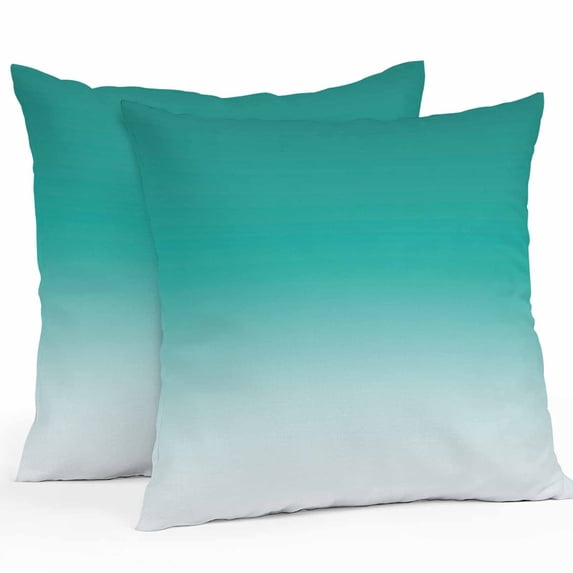 Throw Pillow Covers 24x24 Inch Set of 2, Teal Ombre Waterproof Outdoor Pillow Covers, Turquoise White Gradient Modern Abstract Art Decorative Cushion Pillowcases for Couch, Sofa, Bed, Garden, Patio