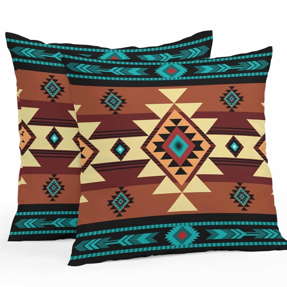 Throw Pillow Covers 24x24 Inch Set of 2, Turquoise Red Waterproof Outdoor Pillow Covers, Southwest American Native Abstract Pattern Decorative Cushion Pillowcases for Couch, Sofa, Bed, Garden, Patio