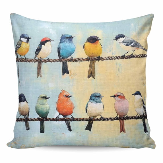 Throw Pillow Covers 24x24 Inch, Spring Bird Decorative Pillow Cases for Couch Sofa Bed, Blue Yellow Colorful Animal Oil Painting Cotton Linen Square Home Decor Pillowcases with Hidden Zipper