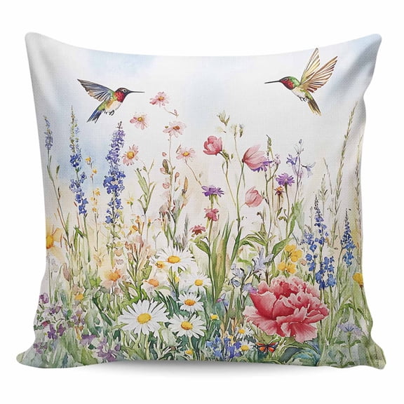 Throw Pillow Covers 24x24 Inch, Spring Floral Decorative Pillow Cases for Couch Sofa Bed, Botanical Blossom Seasonal Wildflower Cotton Linen Square Home Decor Pillowcases with Hidden Zipper