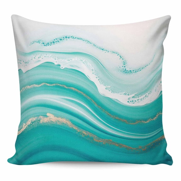 Throw Pillow Covers 24x24 Inch, Teal Waves Abstract Decorative Pillow Cases for Couch Sofa Bed, Gradient Fluid Water Ripple Cotton Linen Square Home Decor Pillowcases with Hidden Zipper