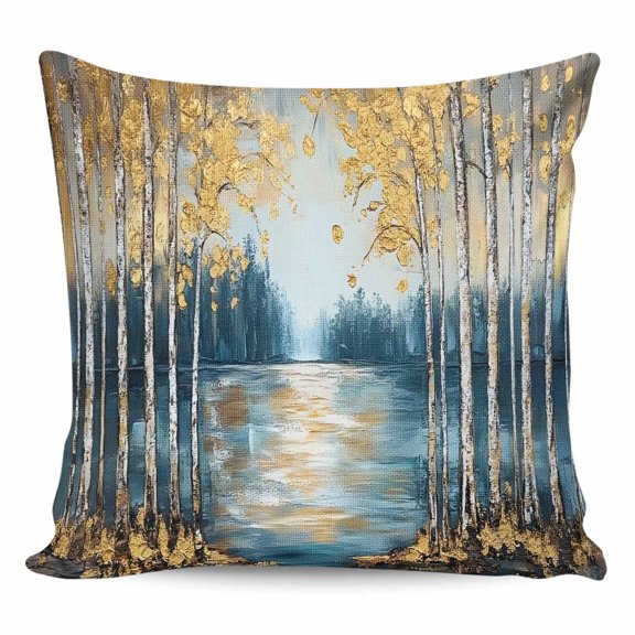 Throw Pillow Covers 24x24 Inch, Tree Oil Painting Decorative Pillow Cases for Couch Sofa Bed, Impressionist Style Falling Leaves Cotton Linen Square Home Decor Pillowcases with Hidden Zipper