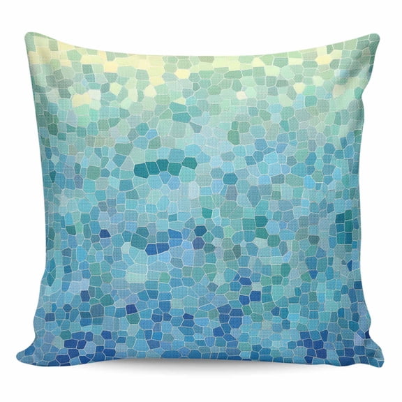 Throw Pillow Covers 24x24 Inch, Turquoise Blue Teal Decorative Pillow Cases for Couch Sofa Bed, Chic Stained Glass Texture Aesthetic Cotton Linen Square Home Decor Pillowcases with Hidden Zipper