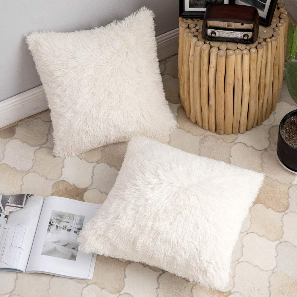 Throw Pillow Covers, 24x24 Set of 2, Soft Faux Fur Decorative Pillowcase Sets, Luxury Home Décor