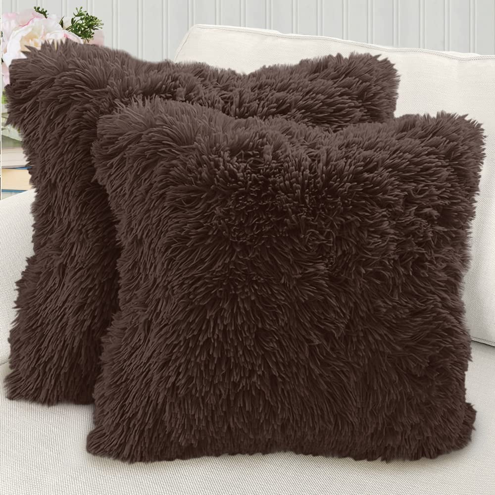 Throw Pillow Covers, 24x24 Set of 2, Soft Shag Decorative Pillowcase