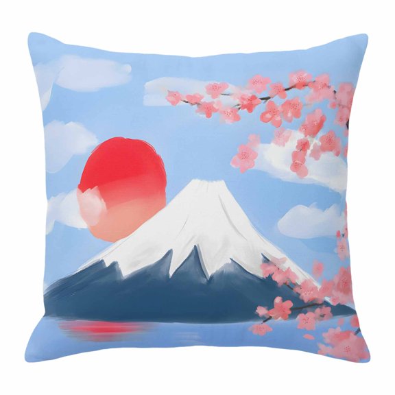 Throw Pillow Covers 26 x 26 Inch, Flowers Mountain Cotton Linen Pillows Cases, Spring Sun Floral Nature Scenery Square Cushion Covers for Couch Sofa Bed