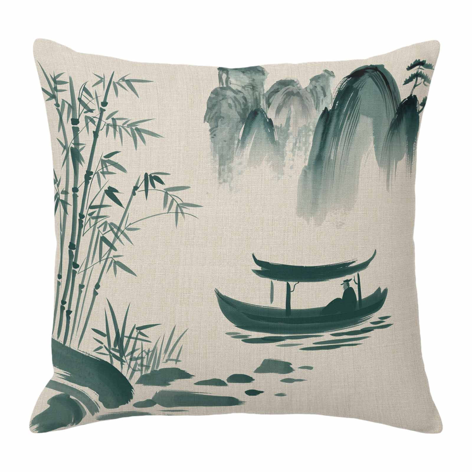 Throw Pillow Covers 26 x 26 Inch, Green Mountains Cotton Linen Pillows Cases, Modern Watercolor Nature Country Landscape Square Cushion Covers for Couch Sofa Bed
