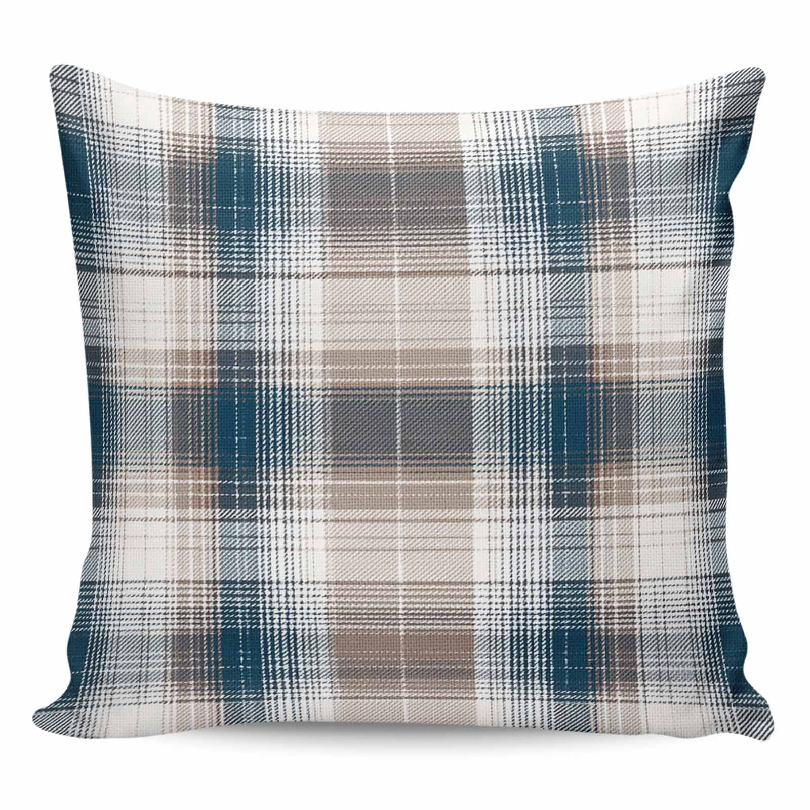 Throw Pillow Covers 26x26 Inch, Blue Brown Plaid Decorative Pillow Cases for Couch Sofa Bed, Modern Abstract Striped Gingham Checked Cotton Linen Square Home Decor Pillowcases with Hidden Zipper