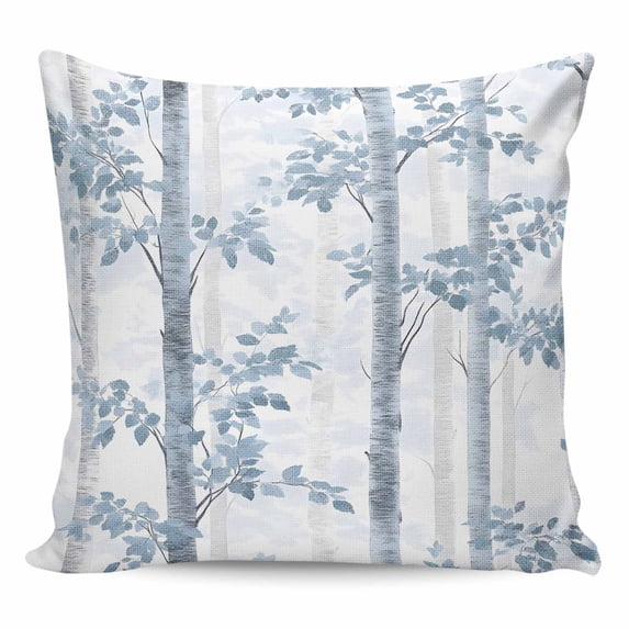 Throw Pillow Covers 26x26 Inch, Blue Gray Forest Decorative Pillow Cases for Couch Sofa Bed, Watercolor Tree Blue Leaves Cotton Linen Square Home Decor Pillowcases with Hidden Zipper
