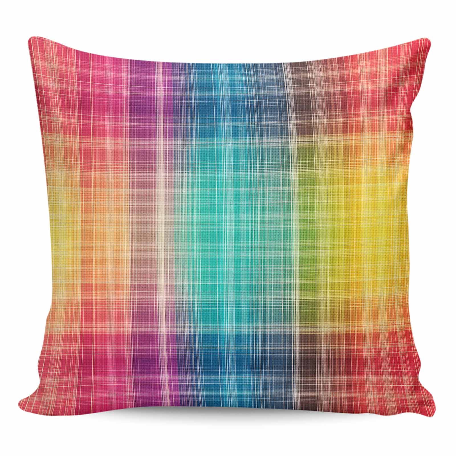 Throw Pillow Covers 26x26 Inch, Colorful Plaid Decorative Pillow Cases for Couch Sofa Bed, Modern Chic Rainbow Gradient Striped Cotton Linen Square Home Decor Pillowcases with Hidden Zipper