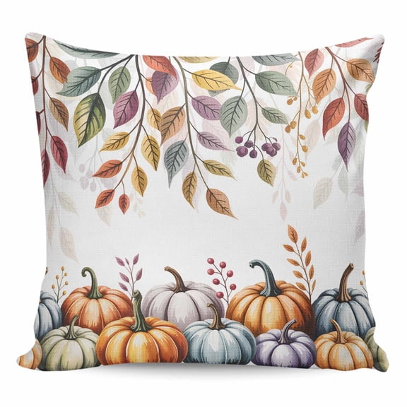 Throw Pillow Covers 26x26 Inch, Fall Decorative Pillow Cases for Couch Sofa Bed, Thanksgiving Pumpkins Weeping Maple Leaf Cotton Linen Square Home Decor Pillowcases with Hidden Zipper