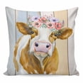 thumbnail image 1 of Throw Pillow Covers 26x26 Inch, Farmhouse Cow Decorative Pillow Cases for Couch Sofa Bed, Spring Flowers Colorful Wooden Cotton Linen Square Home Decor Pillowcases with Hidden Zipper, 1 of 7