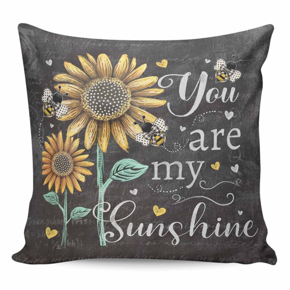 Throw Pillow Covers 26x26 Inch, Farmhouse Sunflowers Decorative Pillow Cases for Couch Sofa Bed, Summer Floral My Sunshine Vintage Cotton Linen Square Home Decor Pillowcases with Hidden Zipper