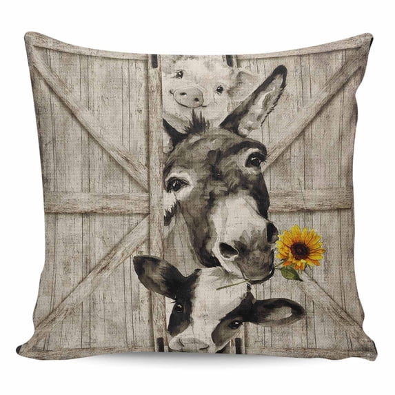 Throw Pillow Covers 26x26 Inch, Funny Farm Animals Decorative Pillow Cases for Couch Sofa Bed, Vintage Barn Brown Sunflowers Cotton Linen Square Home Decor Pillowcases with Hidden Zipper